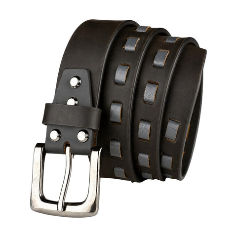 Crabby Hunt Black Genuine Leather Belt for Men | Silver Pin Buckle | Modern Cut-Out Design