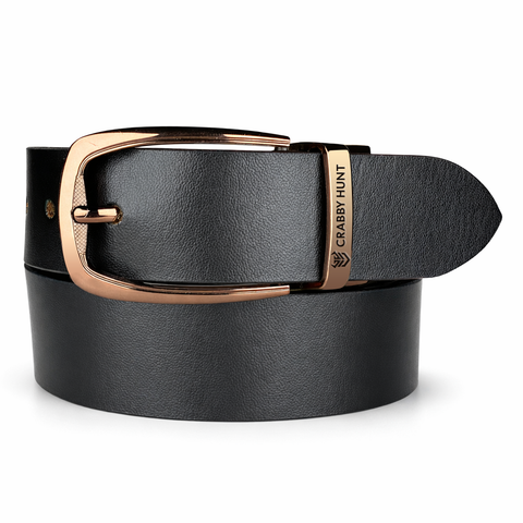 Crabby Hunt Men’s Reversible Leather Belt with Choco Gold Buckle