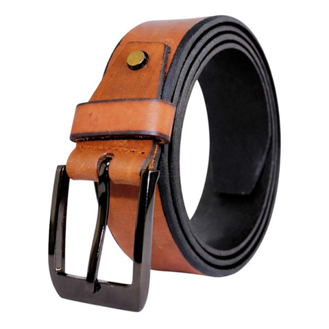 Crabby Hunt Men’s Brown Leather Belt with Black Metal Buckle