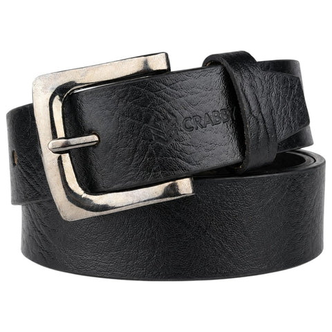 Crabby Hunt Men's Genuine Leather Belt – Black Apollo Strap with Gunmetal Square Buckle | Formal & Casual Belt