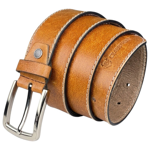 Crabby Hunt Tan Genuine Leather Belt for Men with Side Stitching