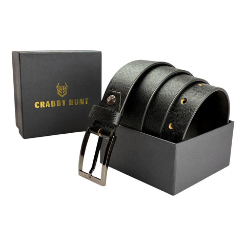 Crabby Hunt Men’s Genuine Leather Formal Belt—Sufiyana Leather with Silver Metal Buckle