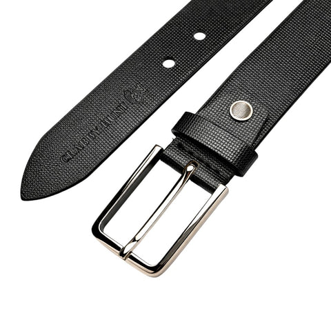 Crabby Hunt Men’s Premium Black Textured Leather Belt with Metal Buckle