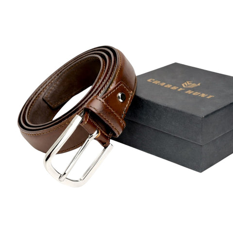 Crabby Hunt Two-Tone Brown Men’s Leather Belt for Formal & Casual Wear