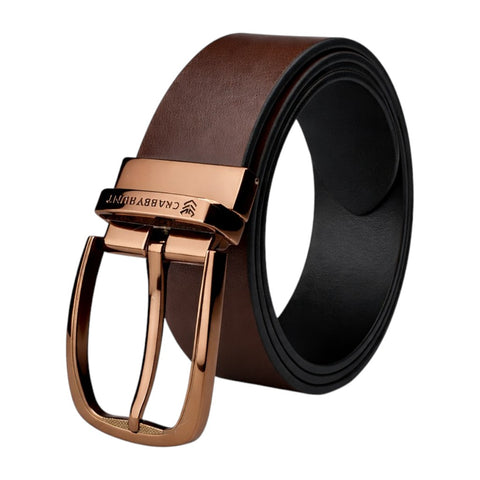 Crabby Hunt Men’s Reversible Leather Belt with Choco Gold Buckle