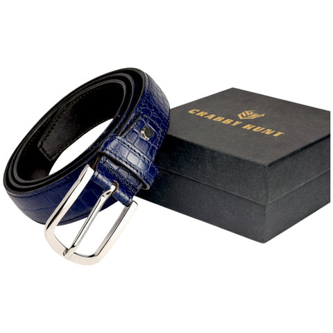 Crabby Hunt Blue Croco Textured Belt for Men – Premium Leather Belt