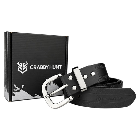 Crabby Hunt Black Patterned Genuine Leather Belt for Men – Premium Quality, Artistic Design, Durable & Sophisticated