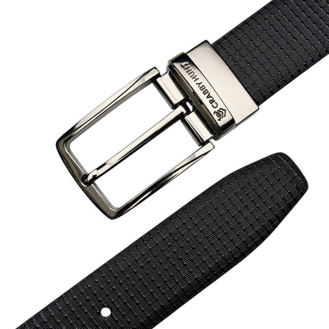 Men’s Reversible Leather Belt – Black & Brown Dual Style | Textured Finish | Square Buckle | Crabby Hunt