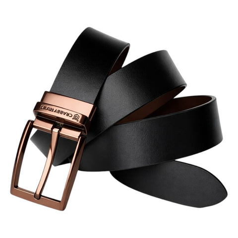 Men Choco Brown & Black Genuine Leather Reversible Belt (Mild Square Buckle)