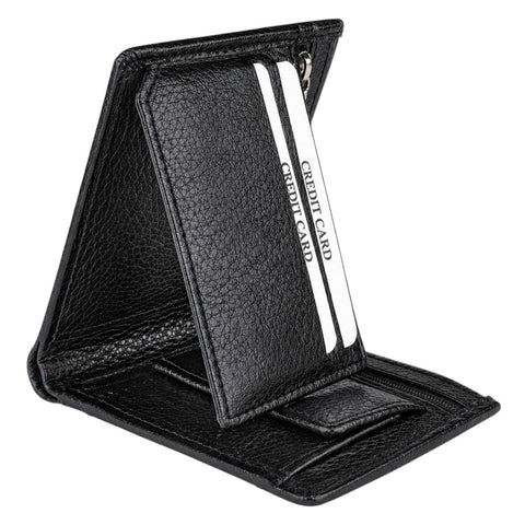 Crabby Hunt Men’s Black Leather Wallet | Bifold Horizontal Zip | Slim Card Holder