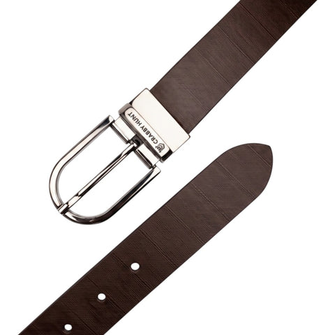 Crabby Hunt Men's Reversible Italian Leather Belt | Black & Brown Dual Color | Premium Silver Pin Buckle | Genuine Leather Belt for Men | 35 mm