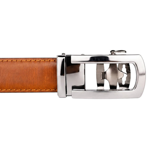 Tan Tiger Genuine Leather Auto Lock Belt | Silver Buckle | Crabby Hunt