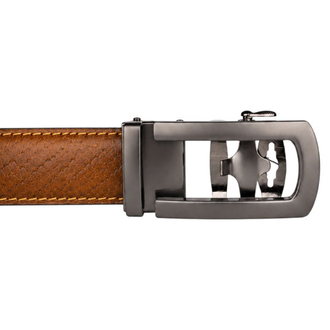 Crabby Hunt Men's Genuine Leather Auto Lock Belt – Python Texture Brown | Grey Ratchet Buckle | 35mm Formal Belt