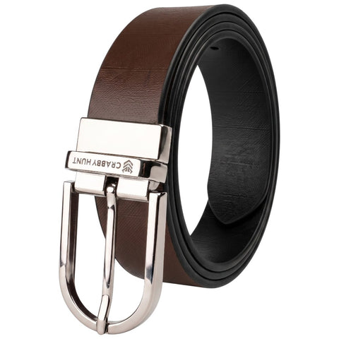 Crabby Hunt Italian Leather Reversible Belt for Men | Premium Black & Brown 2-in-1 Genuine Leather Formal Belt