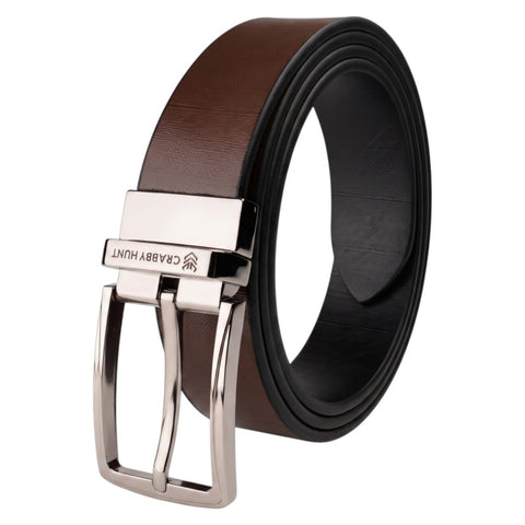 Crabby Hunt Men's Reversible Italian Leather Belt | Black & Brown | Premium Silver Pin Buckle | Genuine Leather Formal Belt for Men | 35 mm