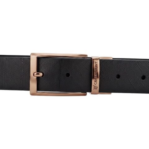 Men's Genuine Leather Belt | Textured Brown Leather Belt with Rose Gold Buckle | Crabby Hunt