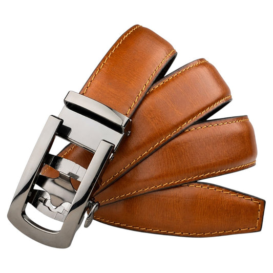 Men's Genuine Leather Belt with Auto Lock Buckle | Choco Brown | 35mm Formal Belt | Crabby Hunt