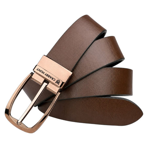 Crabby Hunt Men's Reversible Italian Leather Belt | Black & Brown | Premium Rose Gold Pin Buckle | Genuine Leather Formal Belt for Men | 35 mm