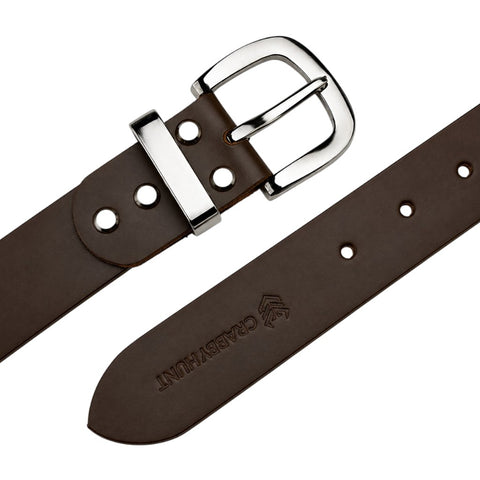 Crabby Hunt Premium Smooth Brown Leather Belt with Gunmetal Round Buckle & High-Shine Metal