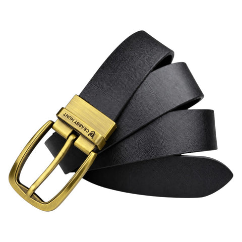 Men’s Black & Tan Reversible Genuine Leather Belt – Embossed Formal Belt with Antique Gold Buckle
