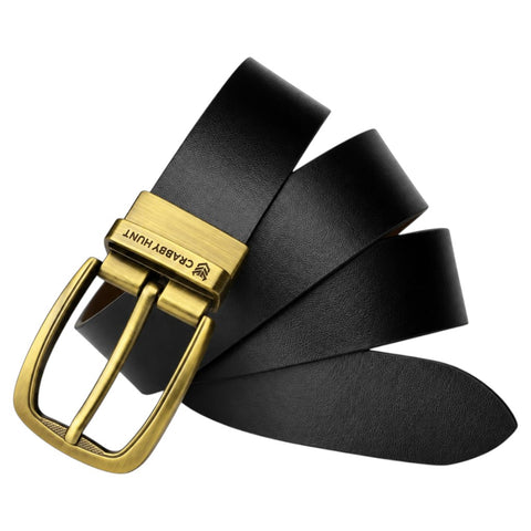 Men’s Genuine Leather Reversible Belt – Black & Brown with Antique Gold Buckle