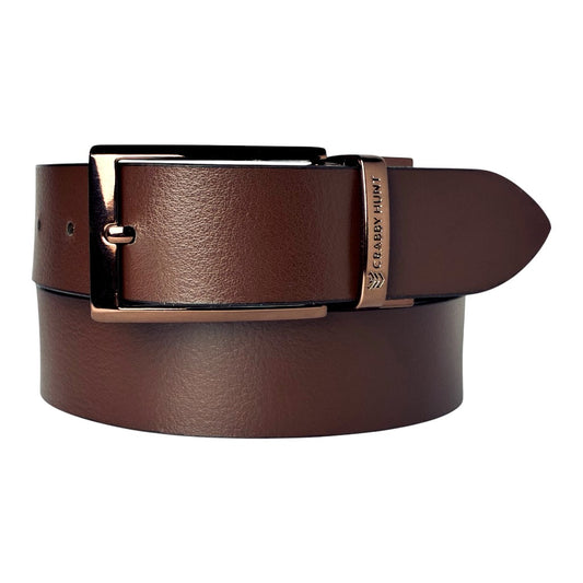 Crabby Hunt Dammas Reversible Men’s Leather Belt—Choco-Gold Finish Buckle