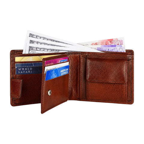 Crabby Hunt Brown Leather Wallet – Flip Bifold with Extra Card Flap