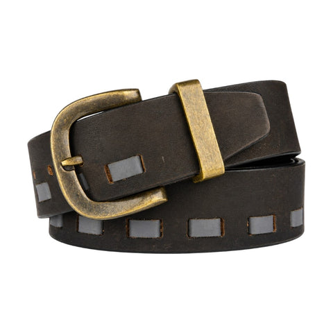 CRABBY HUNT Vintage Genuine Leather Belt for Men | Black Leather Belt with Antique Brass Buckle