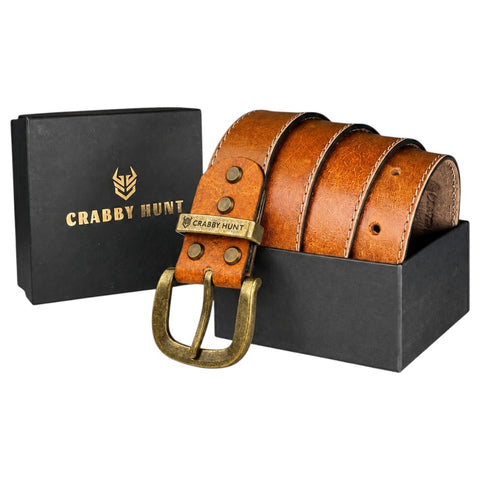 Crabby Hunt Tan Genuine Leather Belt for Men with Side Stitching
