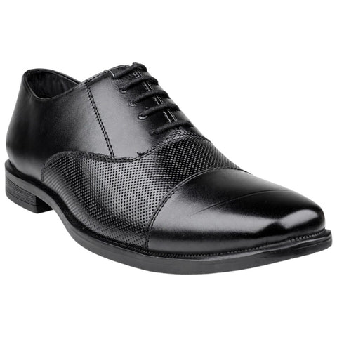 Men’s Black Perforated Oxford Genuine Leather Shoes – Formal Lace-Up Dress Shoes