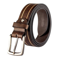 Men’s Genuine Leather Belt Combo – Classic Black & Brown Striped Belts with Durable Metal Buckles (Set of 2)