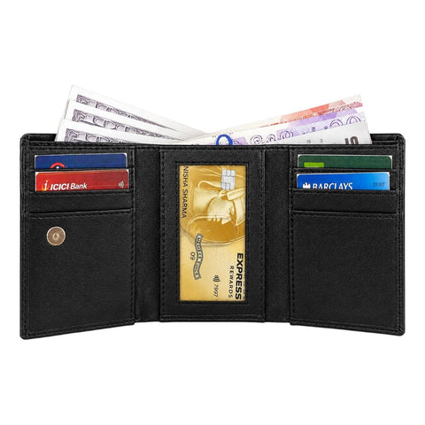 Crabby Hunt Premium Braided Leather Belt & Trifold Wallet Combo for Men | Black Belt & Black Wallet Gift Set