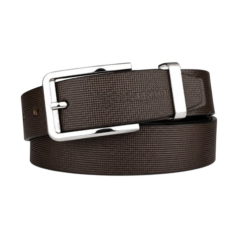 Carbby Hunt Men's Genuine Leather Belt – Brown Square Grid Texture with Silver Buckle | Formal & Casual Wear
