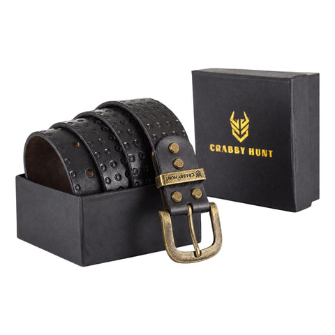 Crabby Hunt Black Textured Genuine Leather Belt for Men – Elegant Design, Durable Craftsmanship, Premium Quality