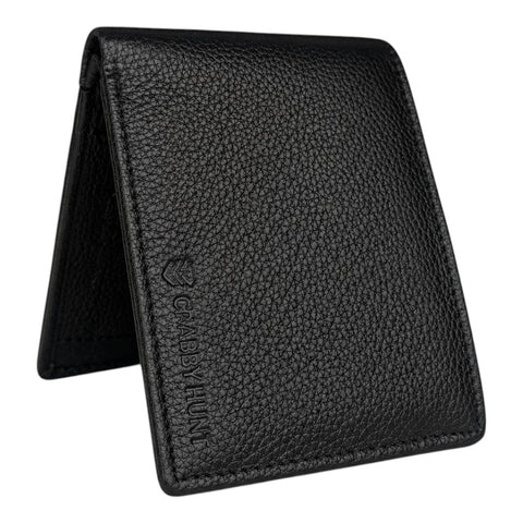 CRABBY HUNT Genuine Leather Wallet for Men | Bifold Wallet with Coin Pocket & Card Slots | Black