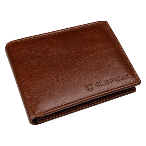 CRABBY HUNT Genuine Leather Wallet for Men | Brown Bifold Wallet with Coin Pocket & Card Slots