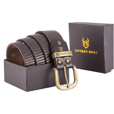 Crabby Hunt Textured Black Leather Belt for Men – Stylish Pattern, Genuine Craftsmanship, Rugged & Elegant