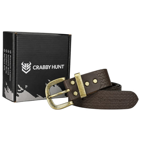 Crabby Hunt Brown Woven Pattern Leather Belt for Men – Genuine Leather, Elegant Texture, Stylish & Long-Lasting