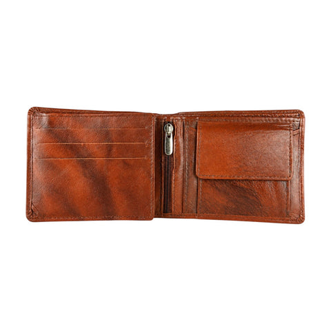 Crabby Hunt Brown Leather Wallet – Classic Bifold with Zip Pocket