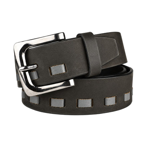 Crabby Hunt Black Genuine Leather Belt for Men | Silver Pin Buckle | Modern Cut-Out Design
