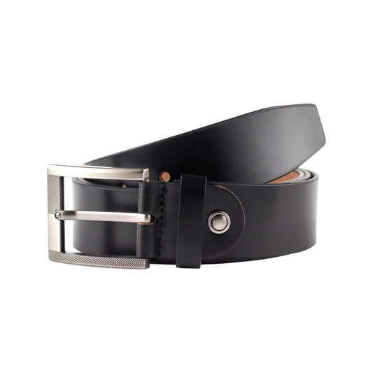 CRABBY HUNT Classic Black Leather Belt – 3.8 cm Wide | Genuine Leather | Silver-Tone Buckle | Formal | Business Wear for Men