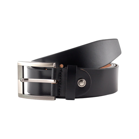 CRABBY HUNT Genuine Leather Belt for Men | 1.5 Inch Black Strap with Silver Buckle