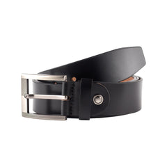 CRABBY HUNT Classic Black Leather Belt – 3.8 cm Wide | Genuine Leather | Silver-Tone Buckle | Formal | Business Wear for Men