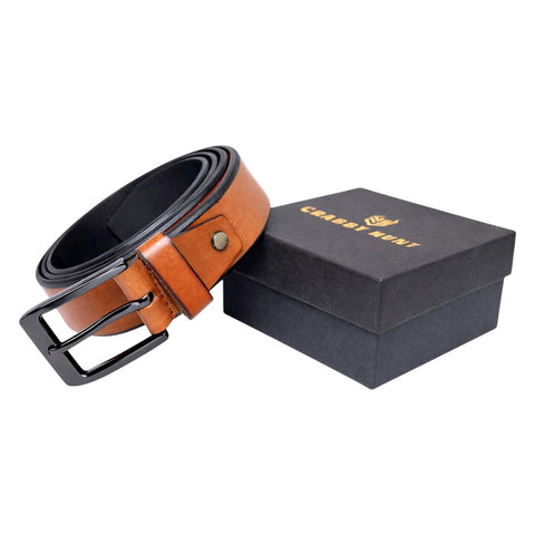 Crabby Hunt Men’s Brown Leather Belt with Black Metal Buckle