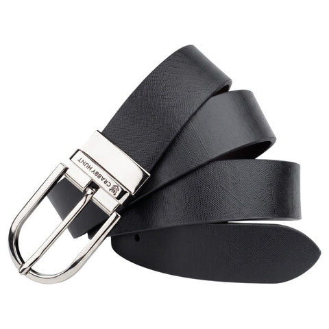 Crabby Hunt Men's Reversible Italian Leather Belt | Black & Brown Dual Color | Premium Silver Pin Buckle | Genuine Leather Belt for Men | 35 mm