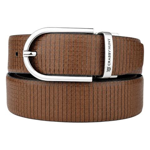 Crabby Hunt Men's Reversible Genuine Leather Belt with Apex Silver Round Buckle | Black & Brown Formal Belt