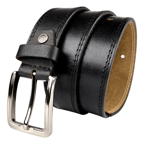 Crabby Hunt Classic Black Leather Belt with Brushed Metal Buckle – Refined Everyday Essential