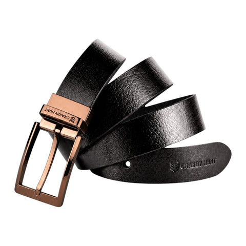 Men’s Reversible Black Belt with Choco Gold Square Buckle | Stylish Formal & Casual Waist Belt