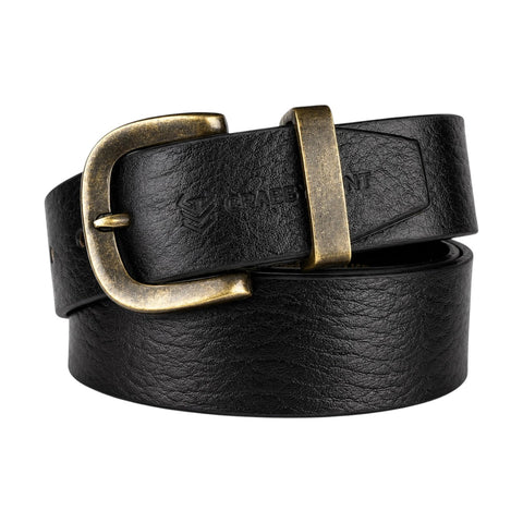 Genuine Black Leather Belt with Antique Brass Metal Buckle – Crabby Hunt