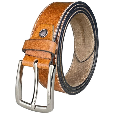 Crabby Hunt Tan Genuine Leather Belt for Men with Side Stitching